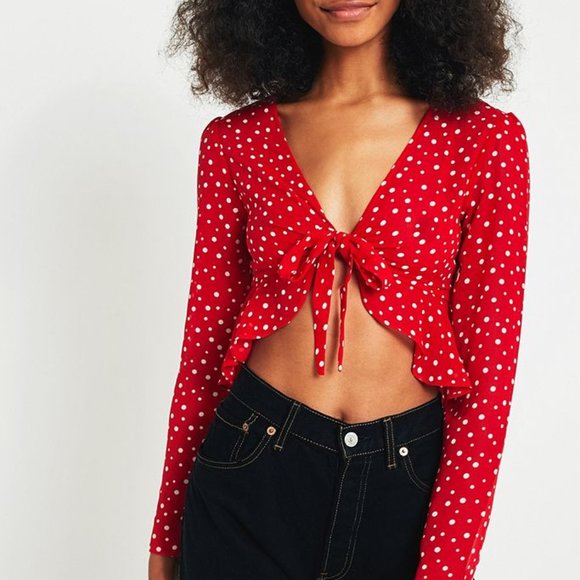 Urban Outfitters Tops - NWOT Urban Outfitters Red polka dot Tie Top